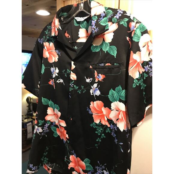 Hawaii Nei Honolulu Vintage Men’s L Black Floral Short Sleeve Button Shirt - Picture 7 of 12